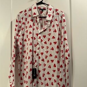 Heart Patterned White and Red Men's Shirt